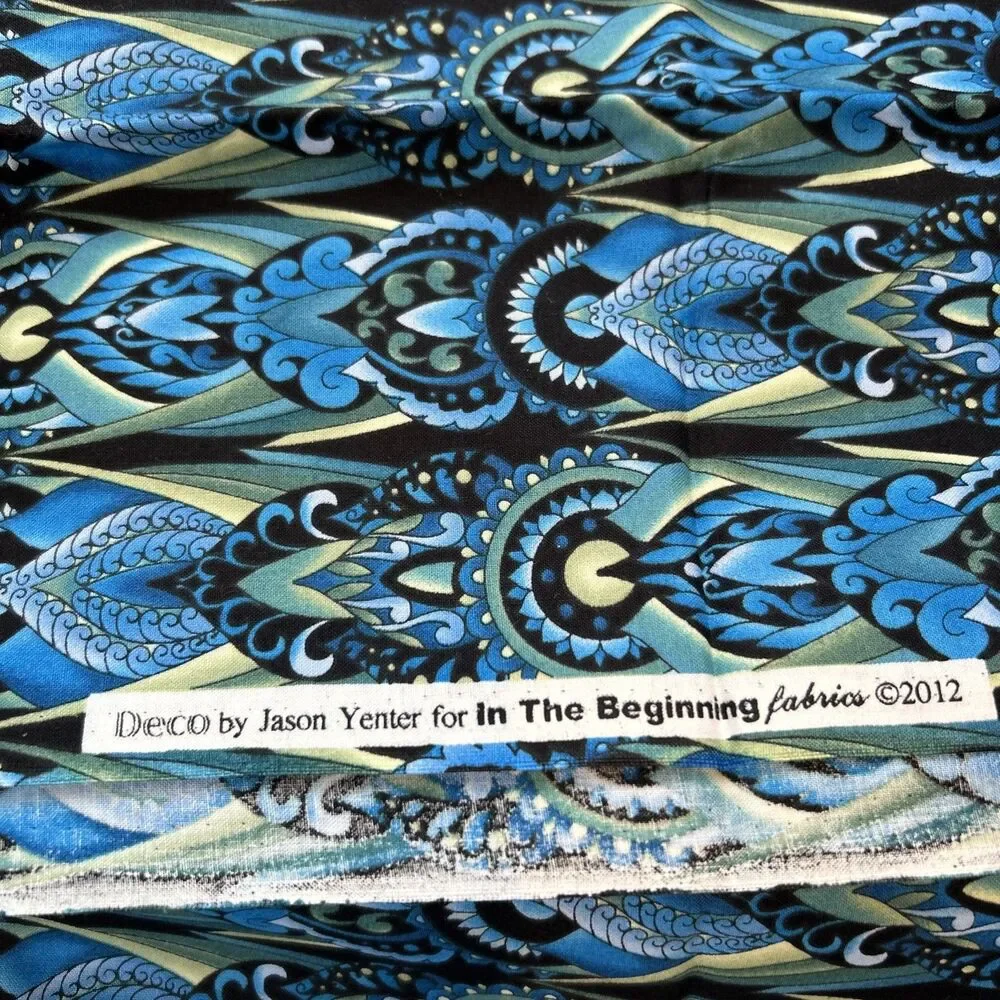 In The Beginning Deco Jason Yenter Cotton Quilting Fabric 1/2 Yard Blue Green